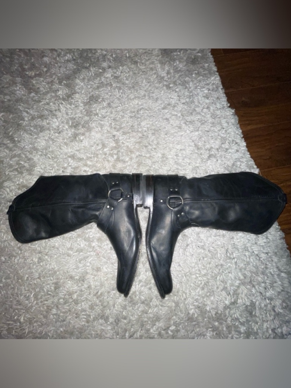 Frye Harness Boots Black Leather Biker Round Toe Western Women’s Size 10B - Picture 2 of 16